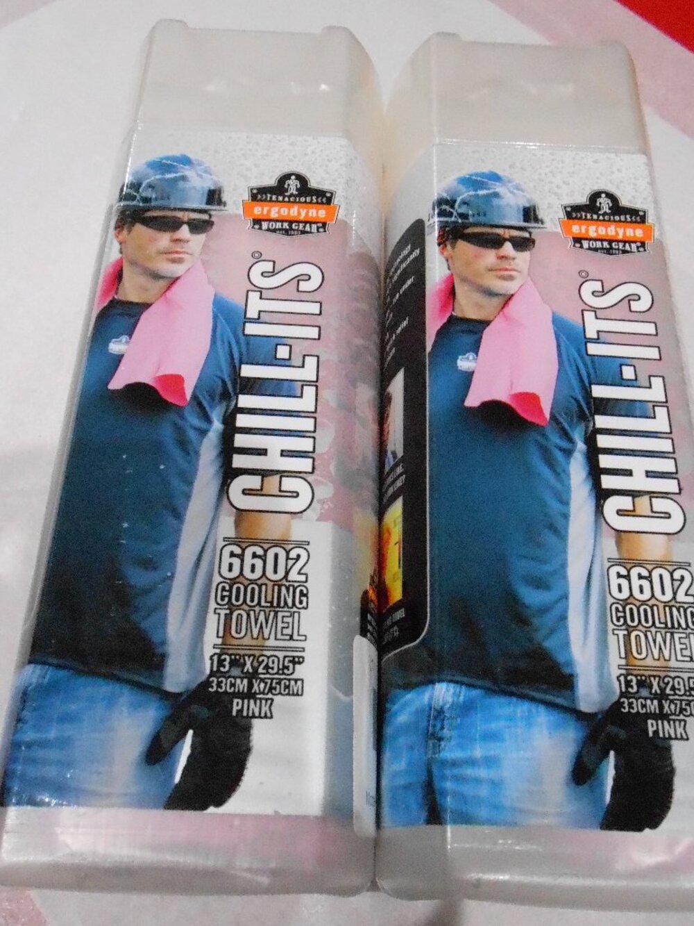 2 Tenacious Ergodyne Work Gear Pink Chill-Its 6602 Cooling Towels-13"X29.5"-NEW